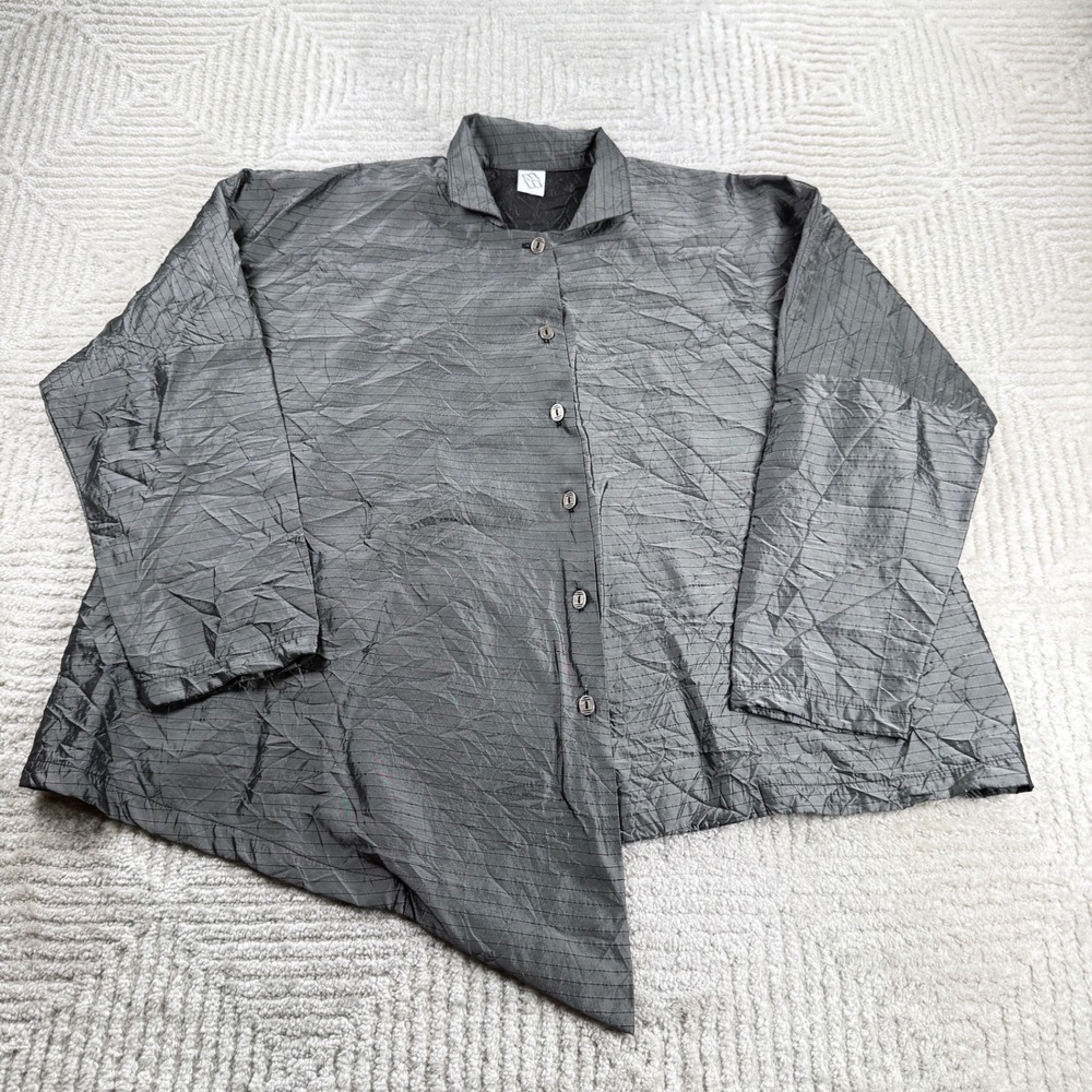M Square Jacket Women One Size Gray Asymmetric Crinkle Lagenlook Avant Garde Art